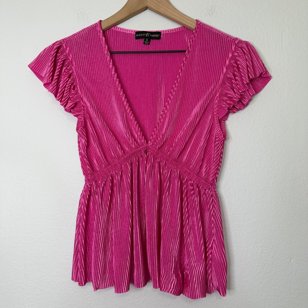 Vintage Y2K Almost Famous - Pink Babydoll Flutter Sleeve Fairycore Blouse Size S